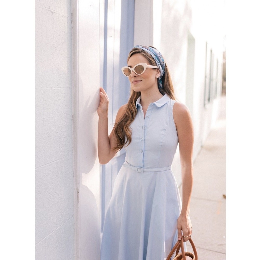 Gal Meets Glam Retro Belted Midi Shirtdress Peter Pan‎ Collar Twee Feminine Boho